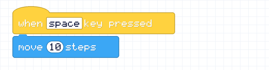A script that starts when the space key is pressed and moves 10 steps.