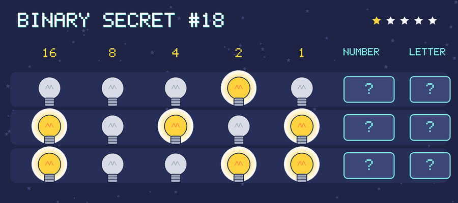 Binary secret 18: row 1: 00010; row 2: 10101; row 3: 10011