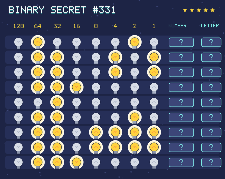 Binary secret 331: row 1: 01000010; row 2: 01100101; row 3: 01100101; row 4: 01110000; row 5: 00100000; row 6: 01100010; row 7: 01101111; row 8: 01101111; row 9: 01110000