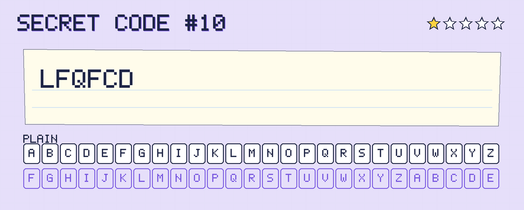 Secret code 10. The note says: LFQFCD
