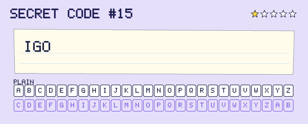 Secret code 15. The note says: IGO