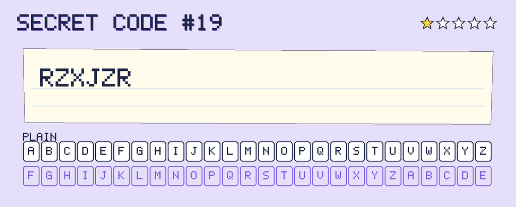 Secret code 19. The note says: RZXJZR