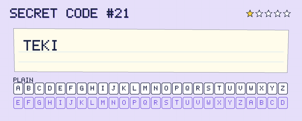 Secret code 21. The note says: TEKI