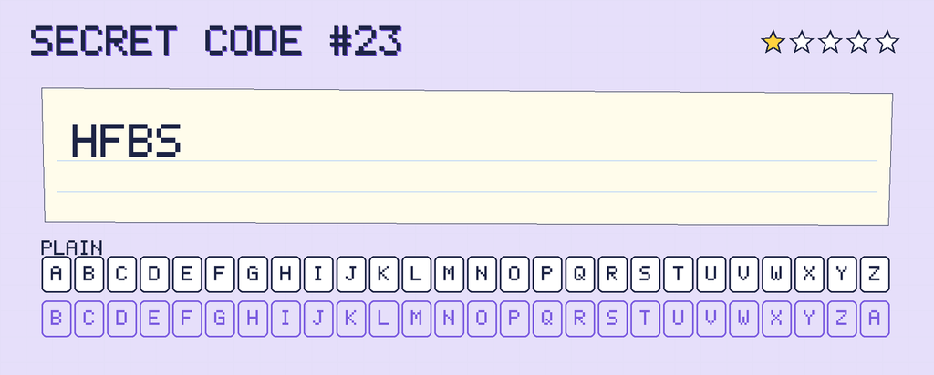 Secret code 23. The note says: HFBS