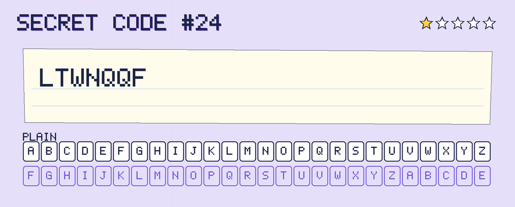 Secret code 24. The note says: LTWNQQF