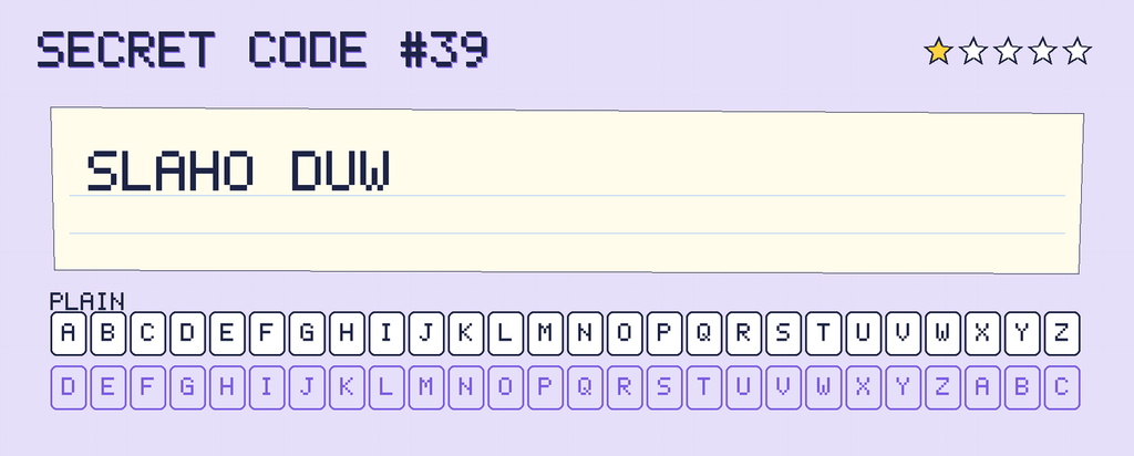 Secret code 39. The note says: SLAHO DUW