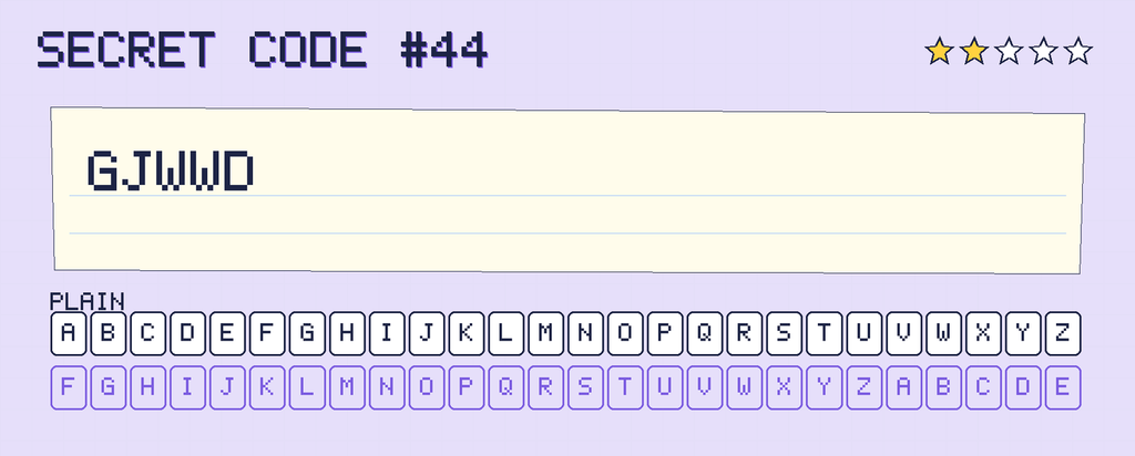 Secret code 44. The note says: GJWWD