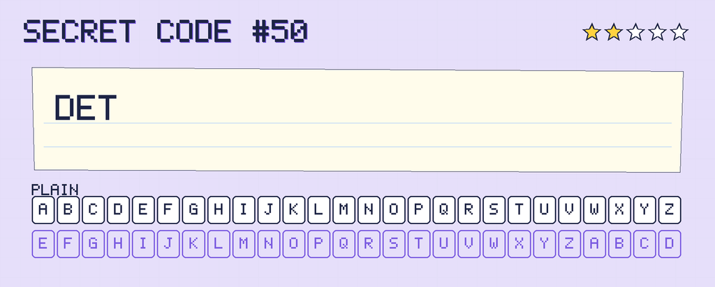 Secret code 50. The note says: DET