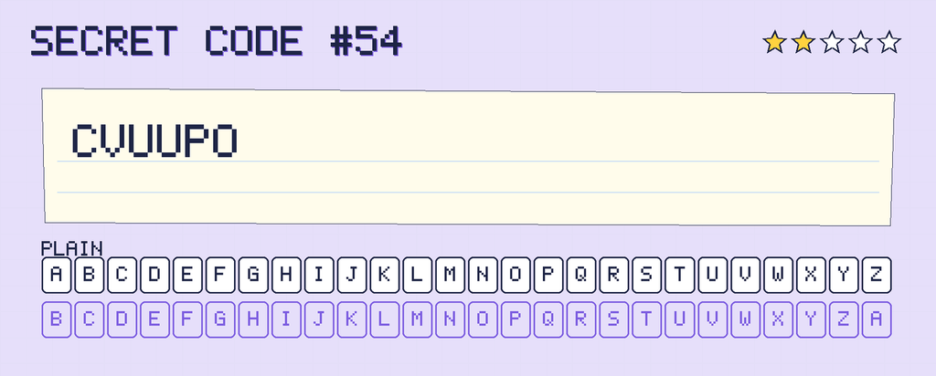 Secret code 54. The note says: CVUUPO