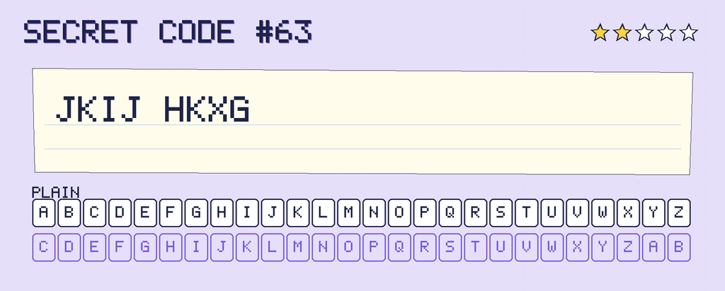 Secret code 63. The note says: JKIJ HKXG