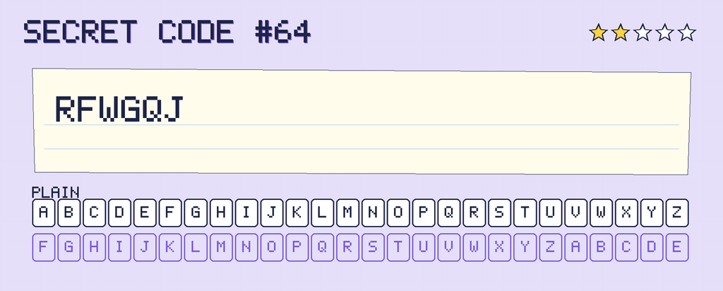 Secret code 64. The note says: RFWGQJ