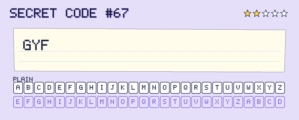 Secret code 67. The note says: GYF