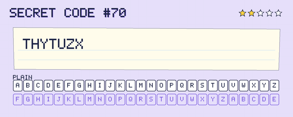 Secret code 70. The note says: THYTUZX