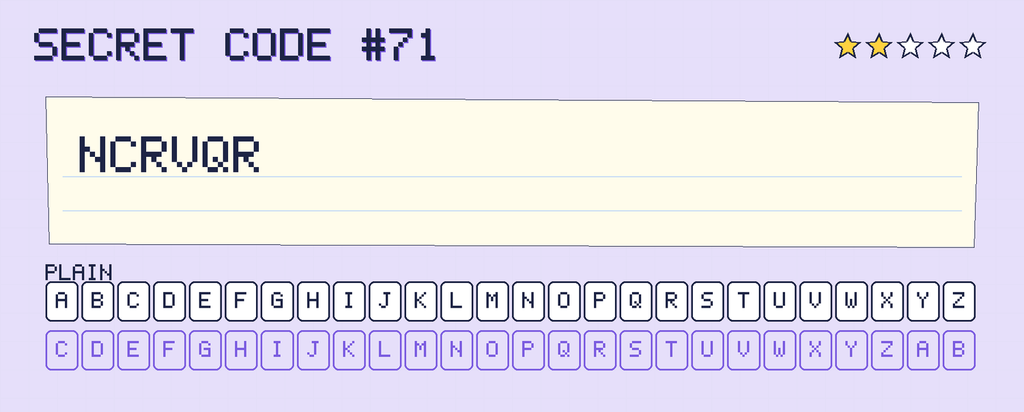 Secret code 71. The note says: NCRVQR