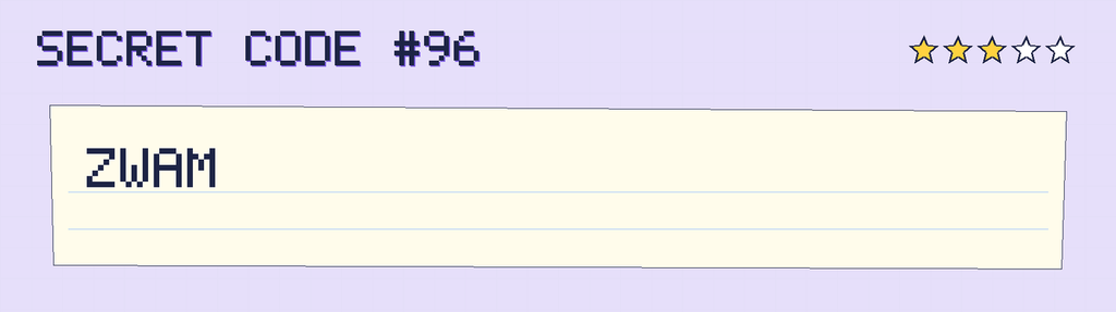 Secret code 96. The note says: ZWAM