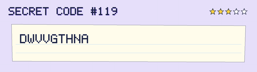 Secret code 119. The note says: DWVVGTHNA