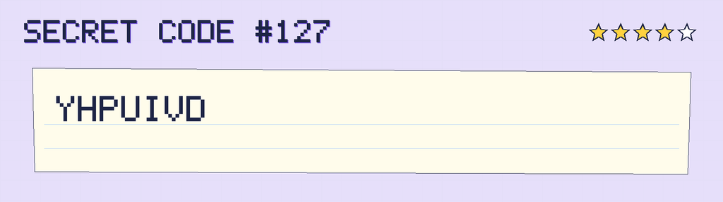 Secret code 127. The note says: YHPUIVD