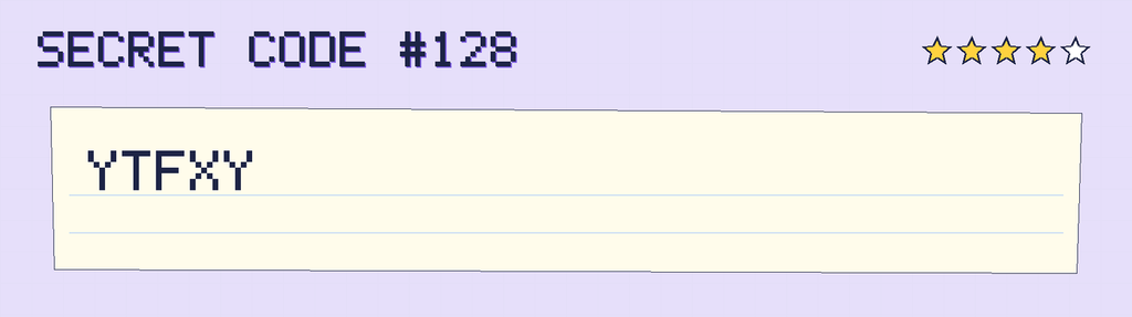 Secret code 128. The note says: YTFXY