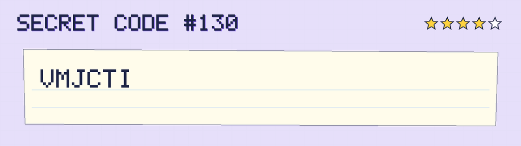Secret code 130. The note says: VMJCTI