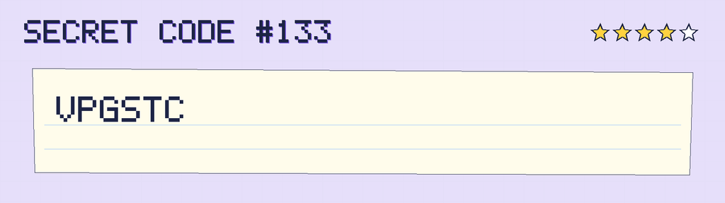 Secret code 133. The note says: VPGSTC