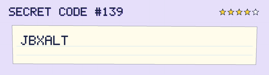 Secret code 139. The note says: JBXALT