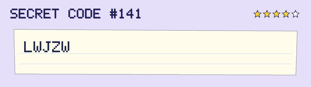 Secret code 141. The note says: LWJZW