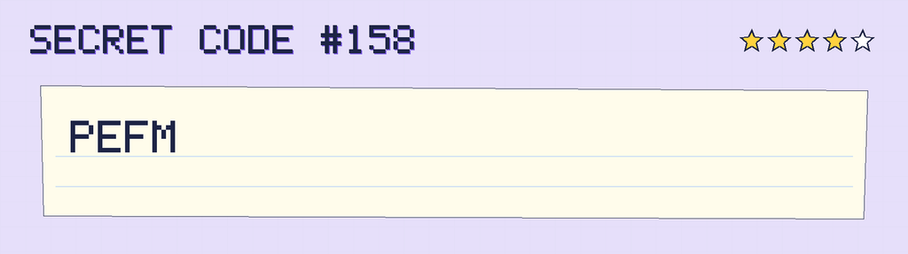 Secret code 158. The note says: PEFM
