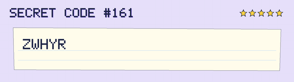 Secret code 161. The note says: ZWHYR