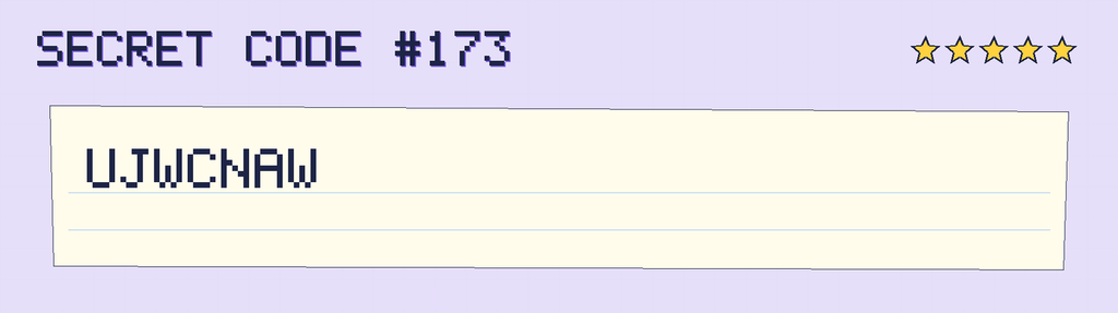 Secret code 173. The note says: UJWCNAW