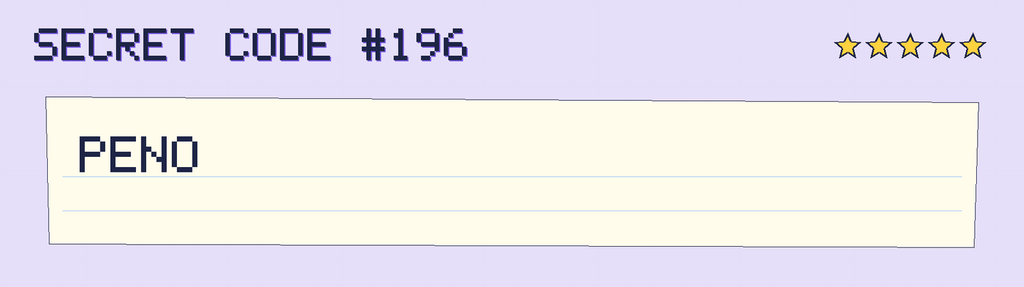 Secret code 196. The note says: PENO