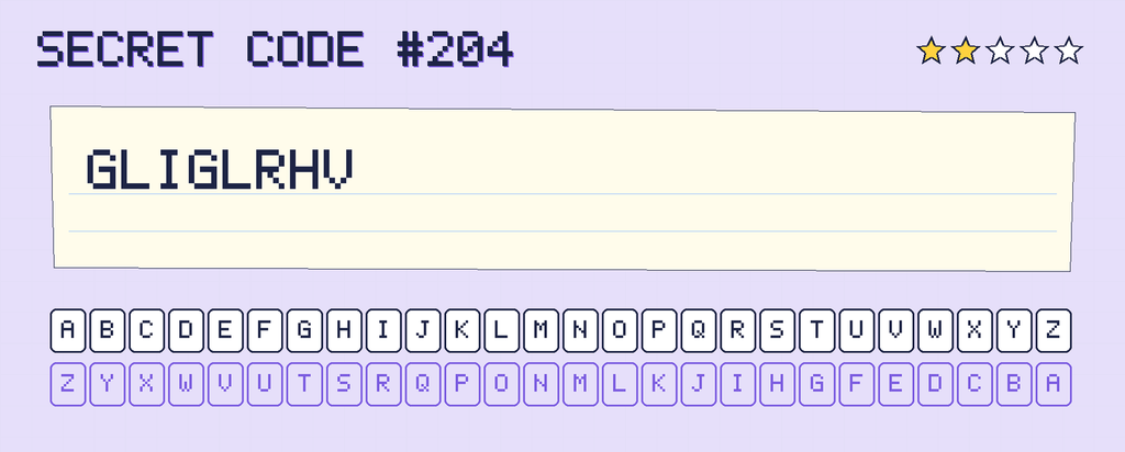 Secret code 204. The note says: GLIGLRHV