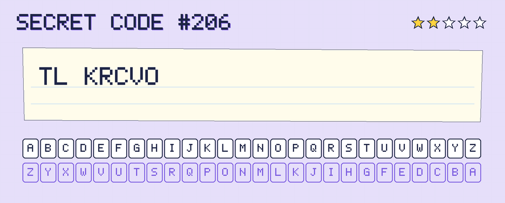 Secret code 206. The note says: TL KRCVO