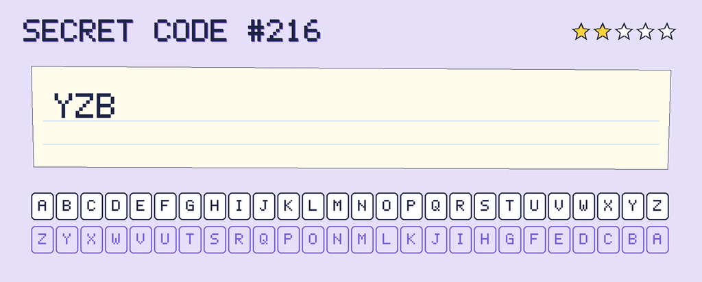 Secret code 216. The note says: YZB