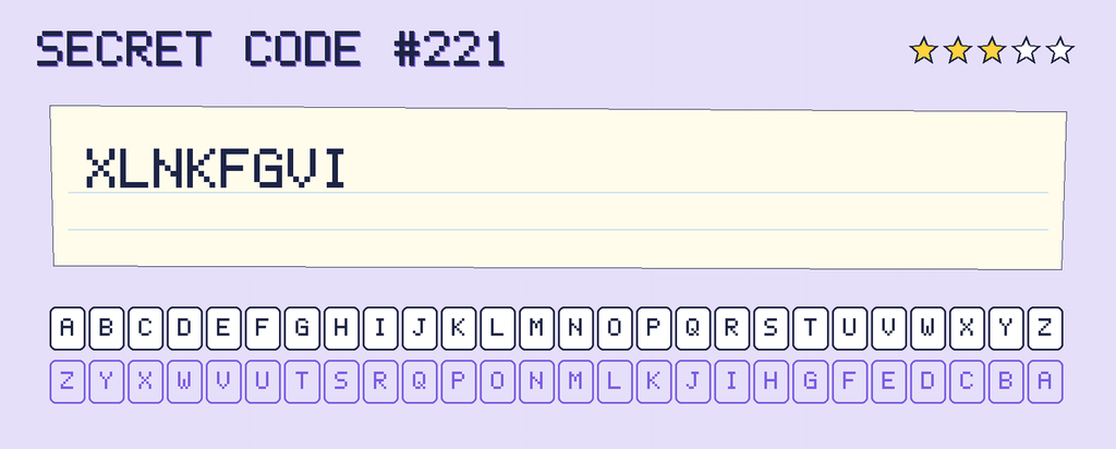 Secret code 221. The note says: XLNKFGVI