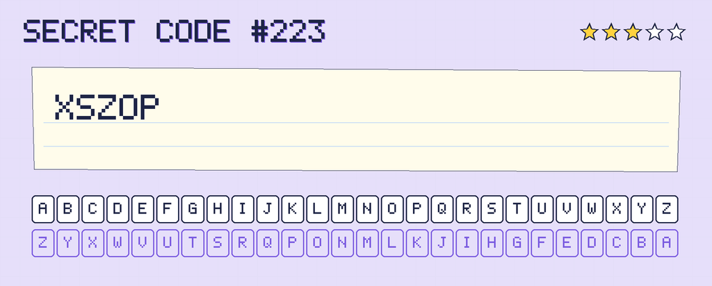 Secret code 223. The note says: XSZOP