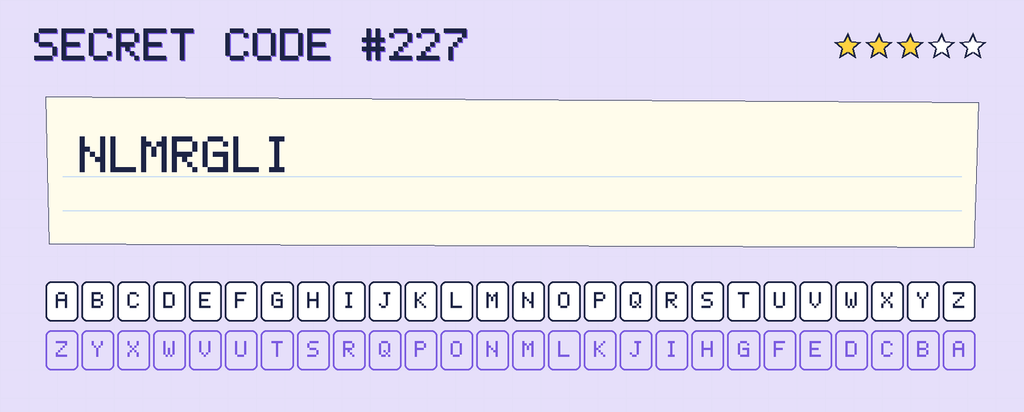 Secret code 227. The note says: NLMRGLI
