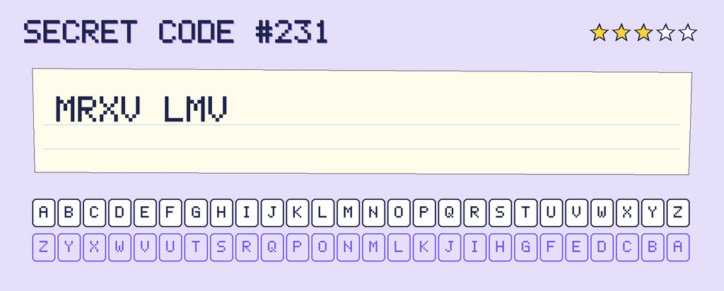 Secret code 231. The note says: MRXV LMV