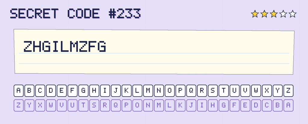 Secret code 233. The note says: ZHGILMZFG
