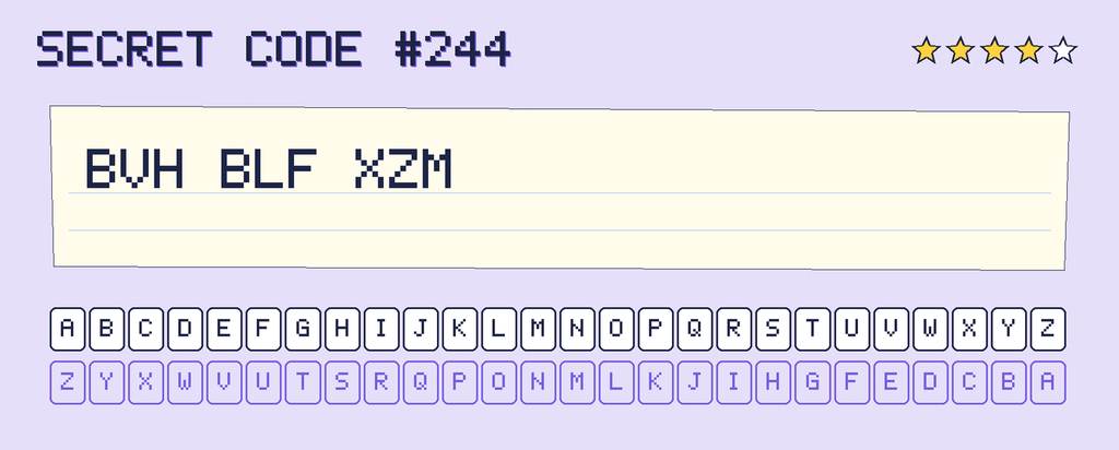 Secret code 244. The note says: BVH BLF XZM