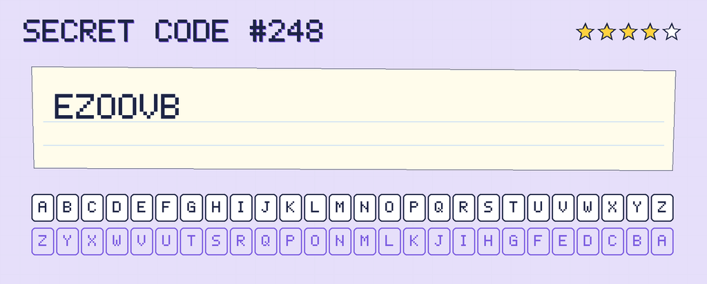 Secret code 248. The note says: EZOOVB