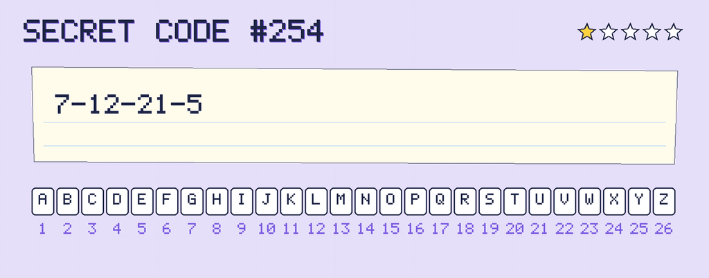 Secret code 254. The note says: 7-12-21-5