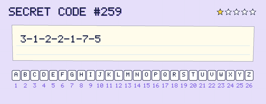 Secret code 259. The note says: 3-1-2-2-1-7-5