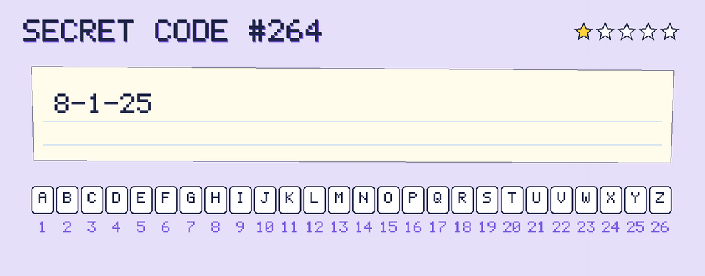 Secret code 264. The note says: 8-1-25