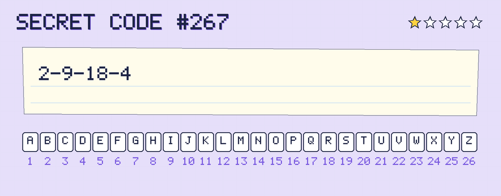 Secret code 267. The note says: 2-9-18-4