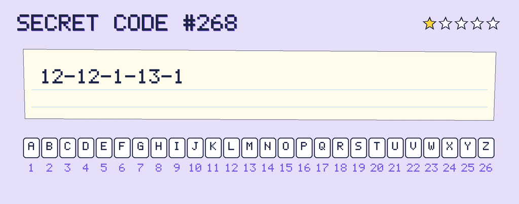 Secret code 268. The note says: 12-12-1-13-1