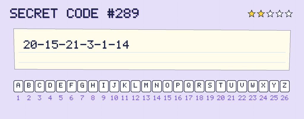 Secret code 289. The note says: 20-15-21-3-1-14