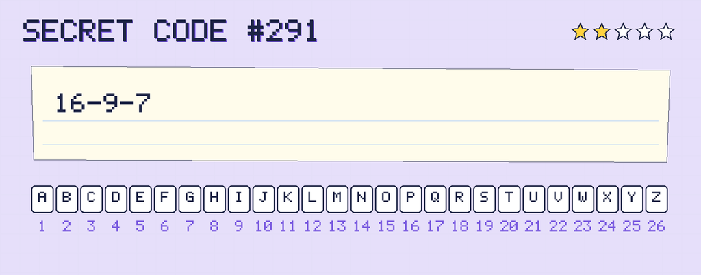 Secret code 291. The note says: 16-9-7