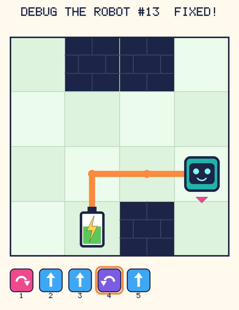The fixed program, with Beep's route to the battery drawn as an orange line.
