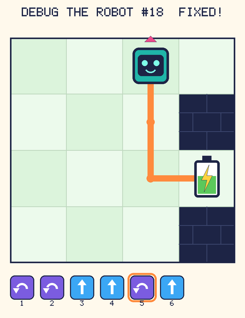 The fixed program, with Beep's route to the battery drawn as an orange line.