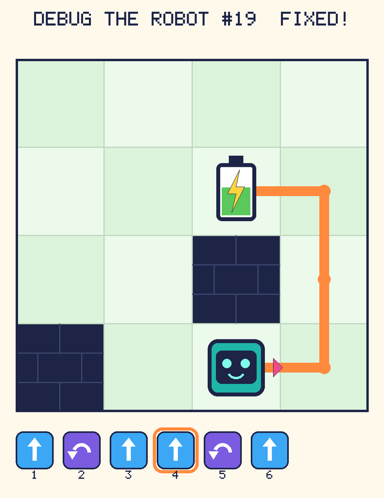 The fixed program, with Beep's route to the battery drawn as an orange line.